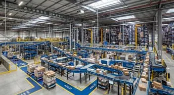 Automated conveyor lines in a large distribution centre