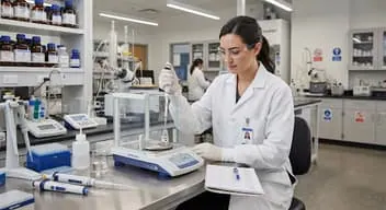 Scientist testing polymer samples in a laboratory