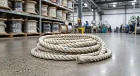 Coil of polypropylene rope on a factory floor
